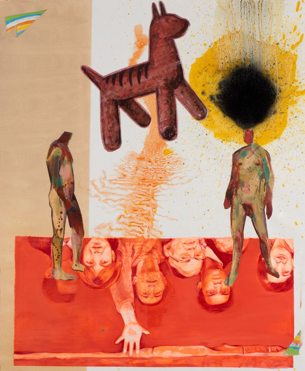 Robert O’Connor syntagms 53, 2022 oil on collaged canvas on board, framed 90 x 75cm