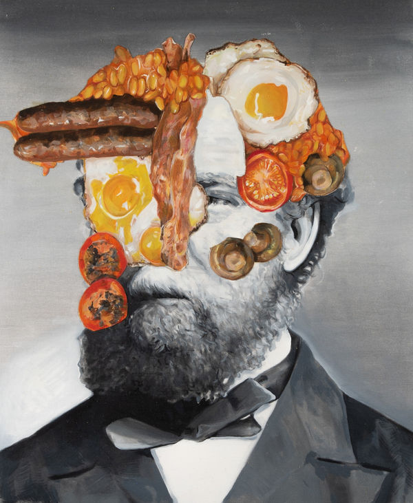 Robert O’Connor syntagms 15, 2022 oil on collaged canvas on board, framed 90 x 75cm