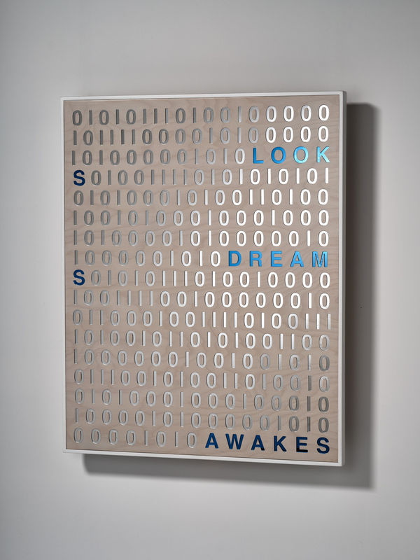 Brigita Ozolins Looks dreams awakes, 2023 "Who looks outside dreams, who looks inside awakes." Carl Jung stained birch ply, mirrored Perspex, framed 100 x 80cm