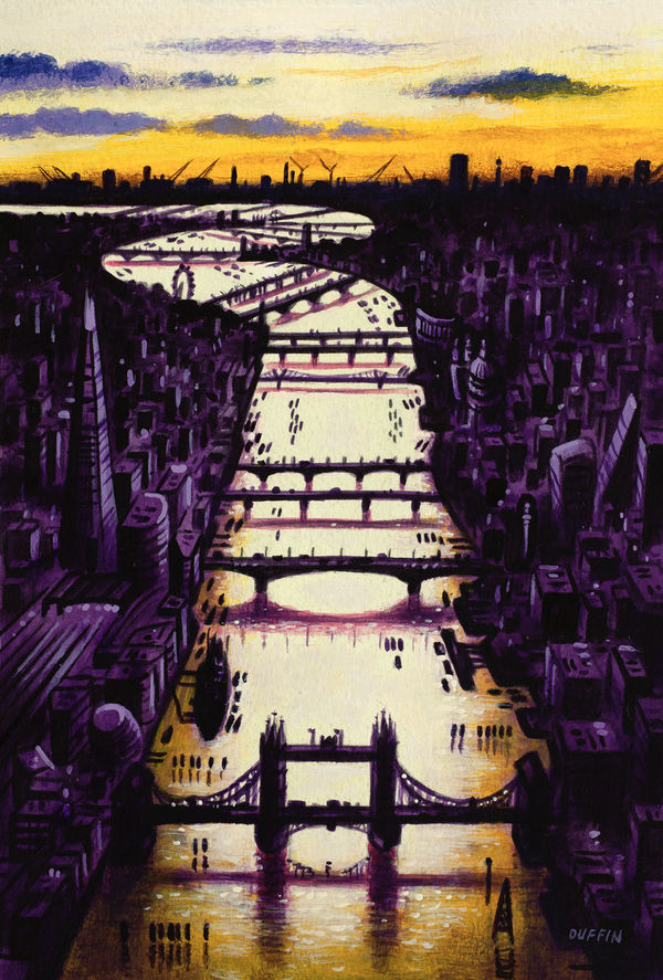 John Duffin RWS, Thames Bridges West Sundown