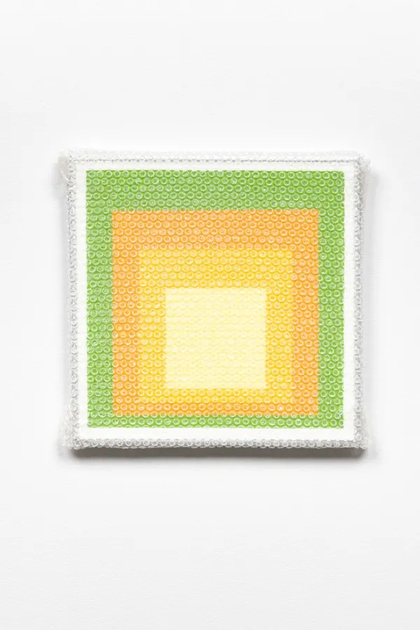 Tammi Campbell, Homage to the Square with Bubble Wrap and Packing Tape, 2022