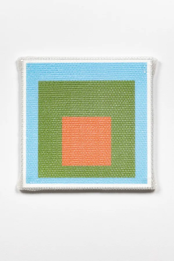 Tammi Campbell, Homage to the Square with Bubble Wrap and Packing Tape, 2022