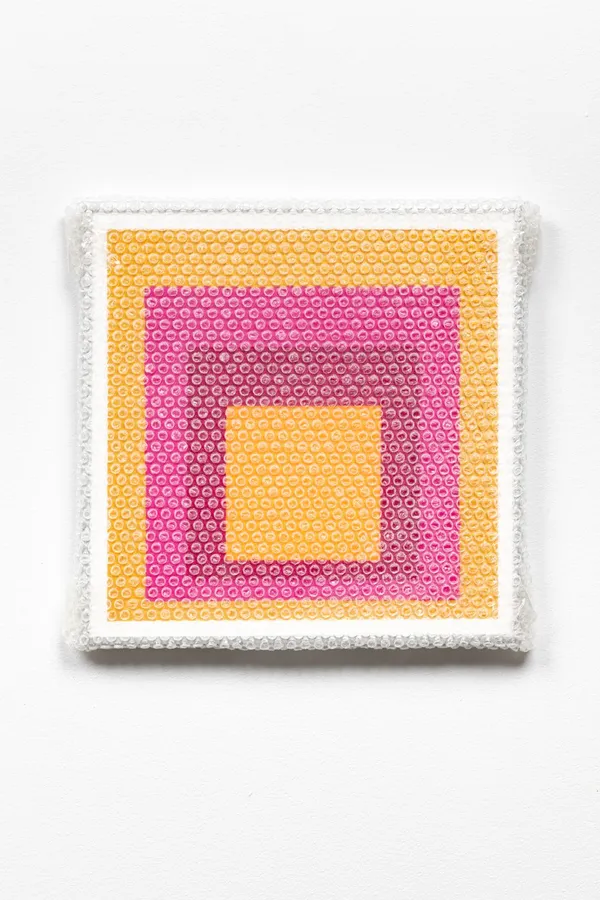 Tammi Campbell, Homage to the Square with Bubble Wrap and Packing Tape, 2022
