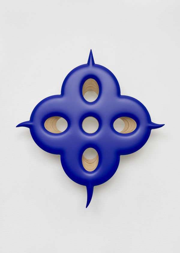 Donald Moffett Lot 011018 (the strategic spore), 2019 Epoxy resin and acrylic with UV clear coat on wood panel support, steel 19 x 18 x 6 inches 48.3 x 45.7 x 15.2 cm