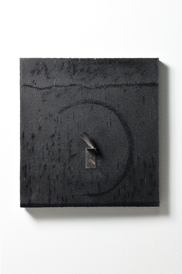 Pier Paolo Calzolari Untitled, 2021 Pigmented salt, oil pastels, pastels à l’écu, feather, iron, lead 29 1/2 x 27 1/2 x 4 inches 75 x 70 x 10 cm