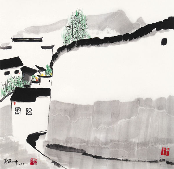 Wu Guanzhong 吳冠中, A Mountain Village 山村, 2001