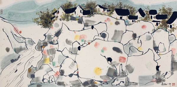Wu Guanzhong 吳冠中, Landscape 石澗山村, 1980s