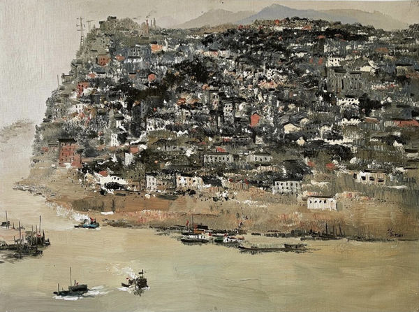 Wu Guanzhong 吳冠中, A Mountain Town Alongside the Yangtze River 長江山城, 1974