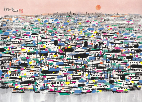 Wu Guanzhong 吳冠中, Morning Brush over a Harbour 海港晨曦, 2006