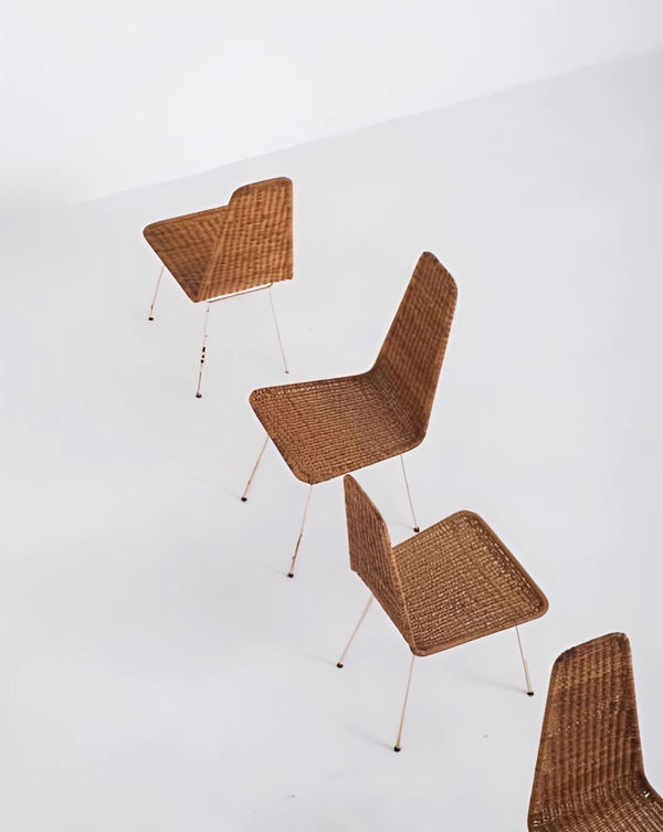 Carlo Hauner, Suite de 4 Chaises en Rotin/ Suite of 4 Rattan Chairs, c. 1960