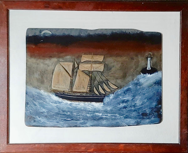 Topmast Schooner approaching Lighthouse