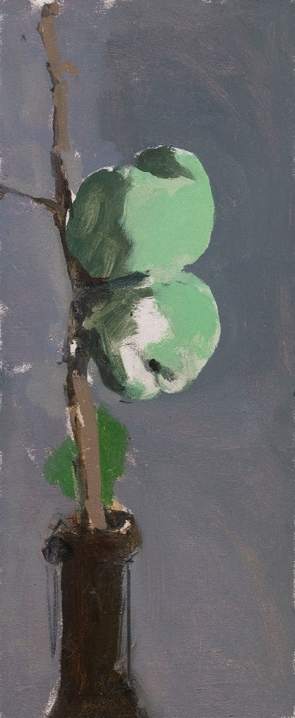 ROBERT DUKES, Japonica Qunices in a Burgundy Bottle, 2019