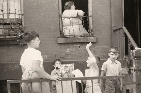 Untitled, Boys with woman in window
