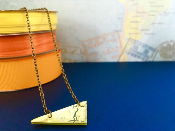 Michele Gotfredson, Geometric Glass Triangle Pendant - Metallic + Yellow