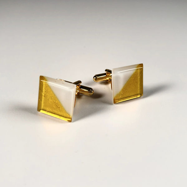 Michele Gotfredson, Geometric Glass Cufflinks - White + Gold