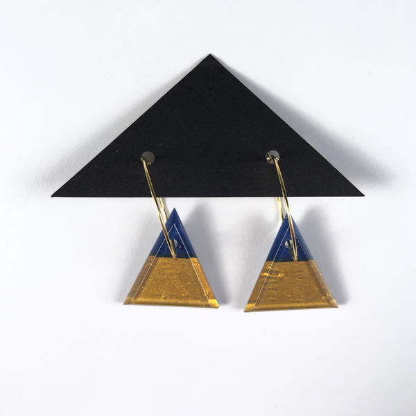 Michele Gotfredson, Geometric Glass Triangle Hoop Earrings - Blue + Gold