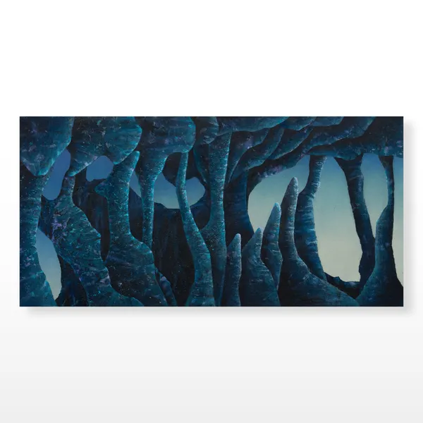 Silvia Giordani (b. 1992) The Sleeping Forest, 2025 Acrylic and oil on canvas 30 × 60 × 3 cm 11 3/4 × 23 5/8 × 1 1/8 in Image courtesy of Buysse Gallery. © Silvia Giordani. All rights reserved.