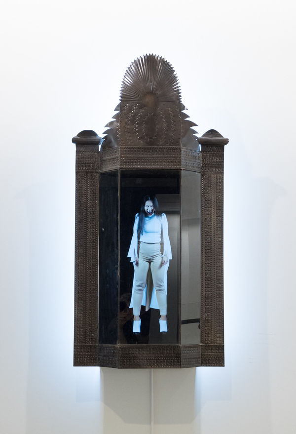 Humanity, 2023 Looping Video Sculpture, Tin, Glass, Video Screen, Acrylic