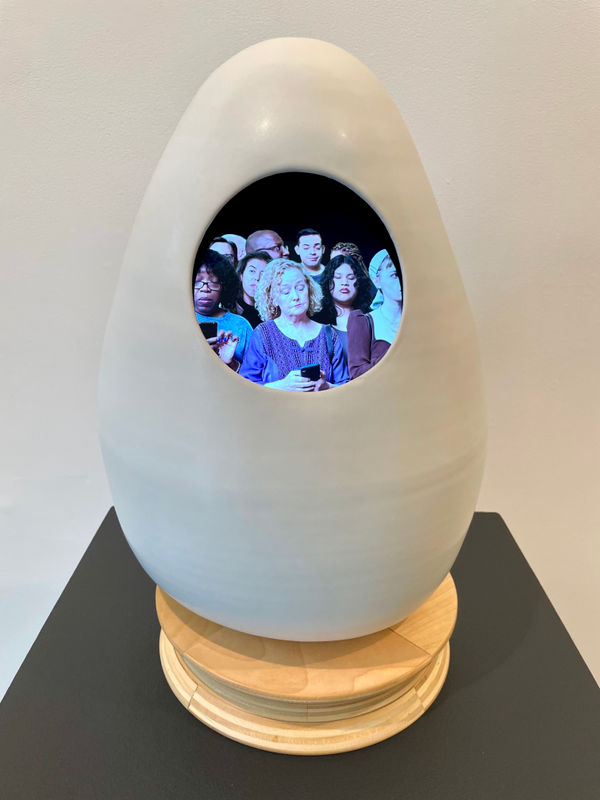 Followers, 2023 Looping Video Sculpture, Porcelain, Video Screen, Acrylic