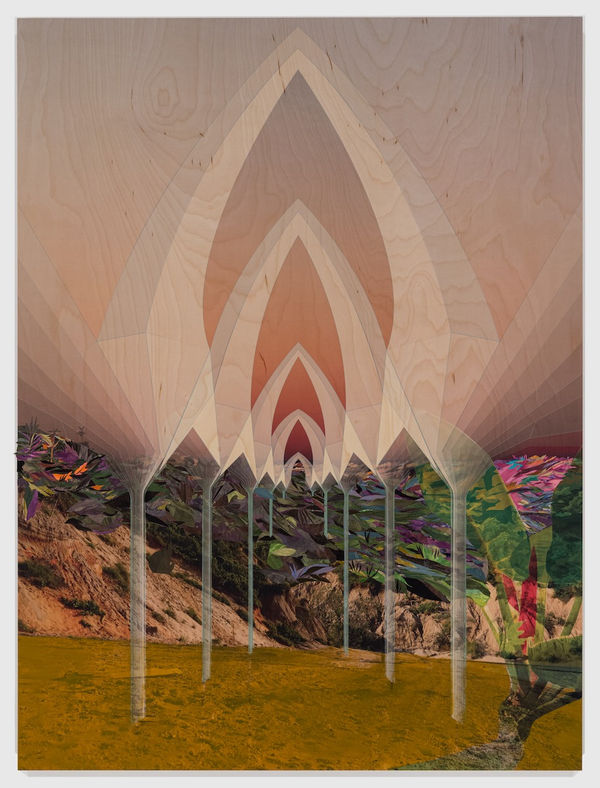 Cathedral, 2020 Artwork is signed on the back Archival digital print and gouache painted paper on wood panel