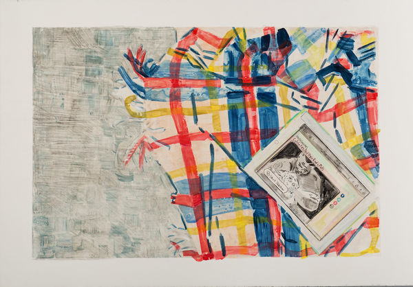 Stella Ebner, Plaid Throw with I-Pad (Celebrities and Their Exotic Pets), 2018