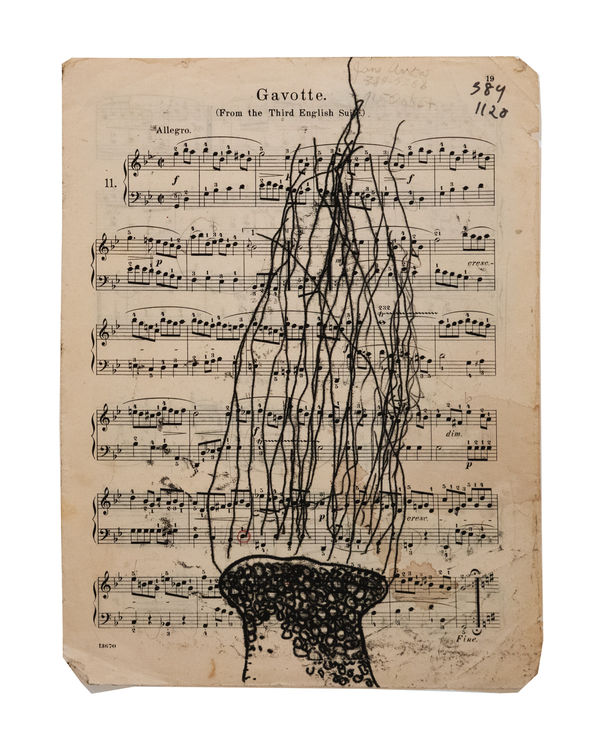 Donnamaria Bruton Untitled (Gavotte) trace monotype on sheet music 12 x 9 inches