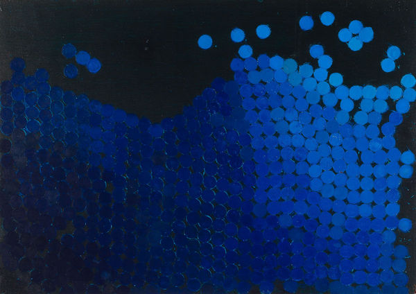 Wilhelmina Barns-Graham, Blue Disks on Black no.3 (Wind on Waves Series), 1971