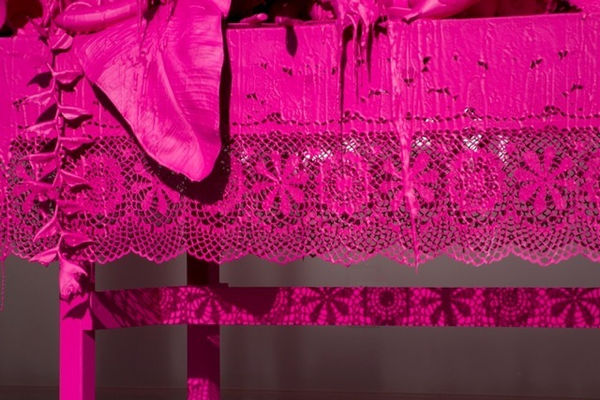 Carlos Betancourt, (detail of table cloth) Let Them Feel Pink , 2012