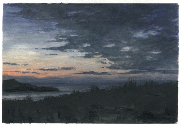 Dozier Bell Smutty Nose, twilight, 2020 watercolor on paper 4.4 x 6.5 inches (BELL 34)