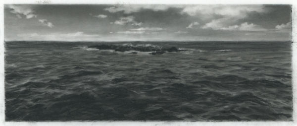 Dozier Bell Duck Rocks, 2021 charcoal on Mylar 2.5 x 6 inches (BELL 48)