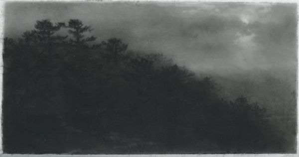 Dozier Bell Hill path, night, 2020 charcoal on Mylar 2.75 x 5.25 inches (BELL 27)