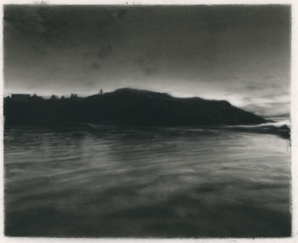 Dozier Bell Monhegan harbor, nightfall, 2021 4.25 x 5.25 inches charcoal on Mylar