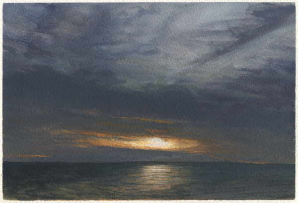 Dozier Bell Western cove, sunset through cloudbank, 2020 watercolor on paper 5.5 x 8 inches (BELL 45)