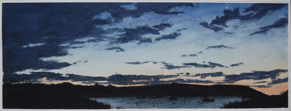 Dozier Bell, Monhegan harbor, sunset, 2020