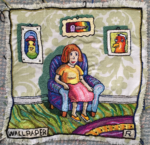 Roz Chast Wallpaper, 2020 hand embroidery 12 x 12 inches (CHAST 15)