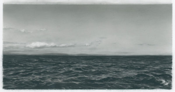 charcoal drawing of ocean and sky