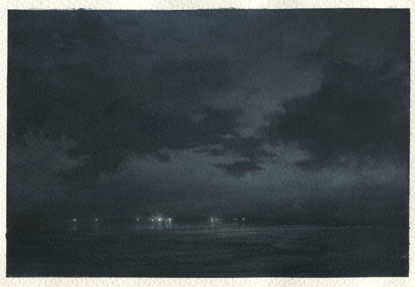 Dozier Bell Night departure, 2020 watercolor on paper 5.25 x 8 inches (BELL 43)