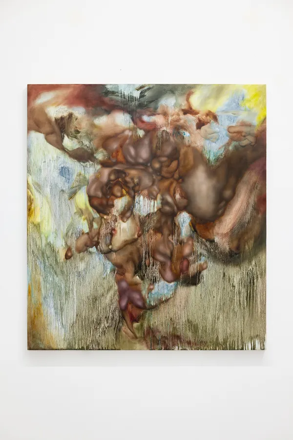 Sihan Guo, herculean eruption, cooled down, scales of zinc rusting, all bulged into a high bastion of juicy pulp, inversed, 2025