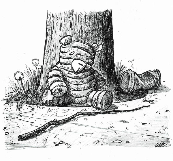 Sandow Birk, Pooh Leaning Against Tree, 2023