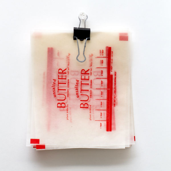 Imin Yeh, Four Butter Wrappers with a Binder Clip, 2024