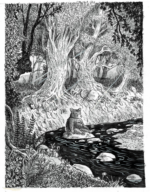 Sandow Birk, Winnie the Pooh in The Stream, 2023