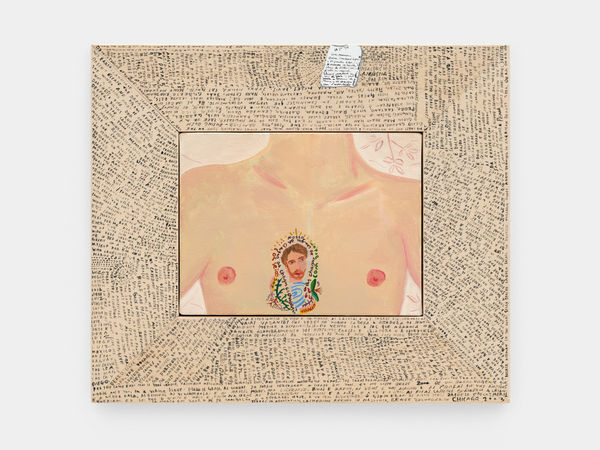 Matheus Chiaratti As chagas, as chagas, as chagas (diamante) [The wounds, the wounds, the wounds (diamond-lover series)], 2025 Oil on canvas and acrylic on wood 35 x 30 cm 13 3/4 x 11 3/4 in