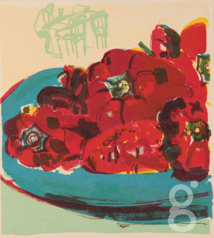 Chloe Cheese, Grilled Pepper on a Blue Plate