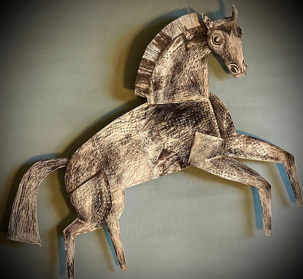 Clive Hicks-Jenkins, Large Articulated Maquette for Athena's Chariot Horse, 2025