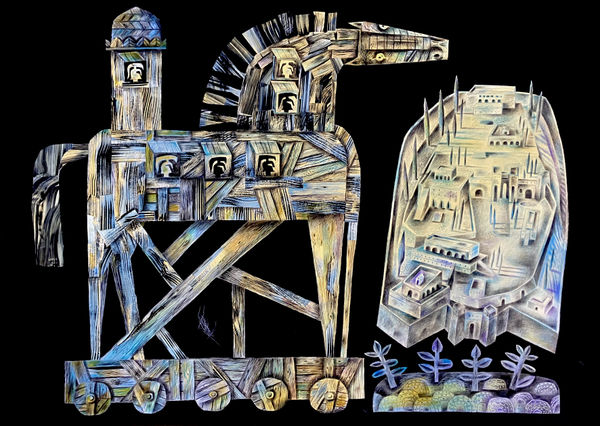 Clive Hicks-Jenkins, Study for The Horse of Troy, 2025