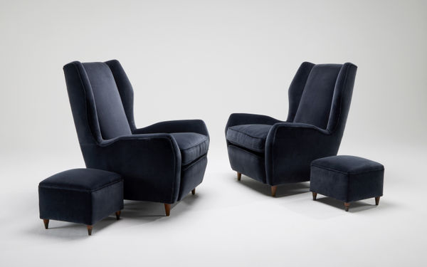 Pair of MODEL 512 Armchairs with foot stools