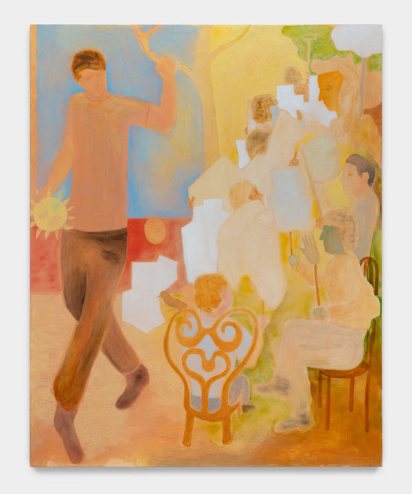 Sam Bornstein Spiel Room (Mask Makers, Sign Makers, Set Painters), 2023 Oil and mixed media on linen 60 x 48 inches (152.4 x 121.9 cm)