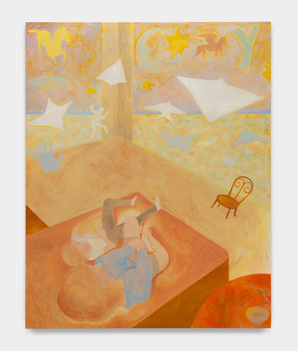 Sam Bornstein Spiel Room, 2023 Oil and mixed media on linen 60 x 48 inches (152.4 x 121.9 cm)
