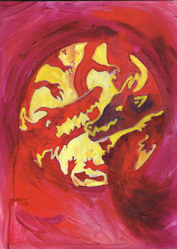 "Dragon Dance", oil on canvas board 12x16" by Charlie Kirkham (detail shot)