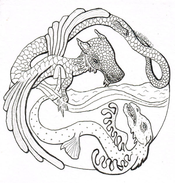 Land and Sea (Behemoth & Leviathan), 2022 Ink on two rivers paper 14x14cm